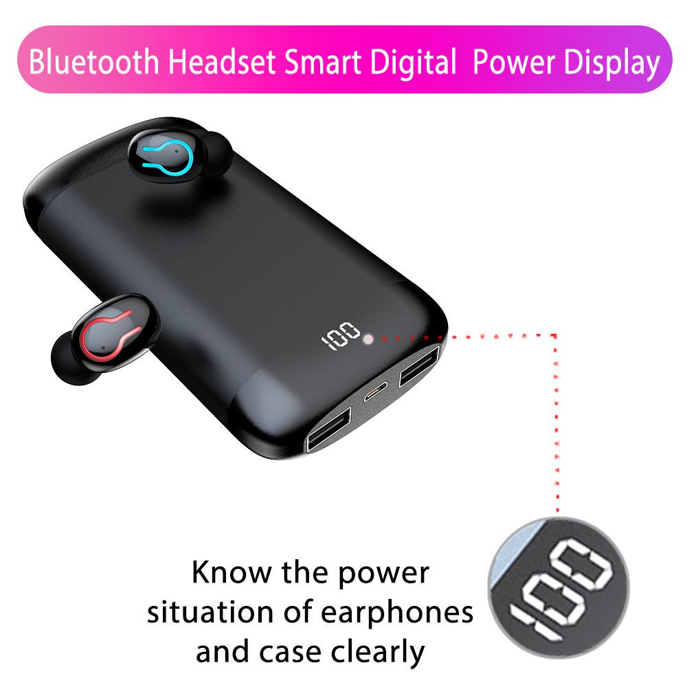 Stereo Bluetooth Earphones V5.0 Headphone Sports Waterproof Earbuds with Dual Mic 6000mAh Power Bank