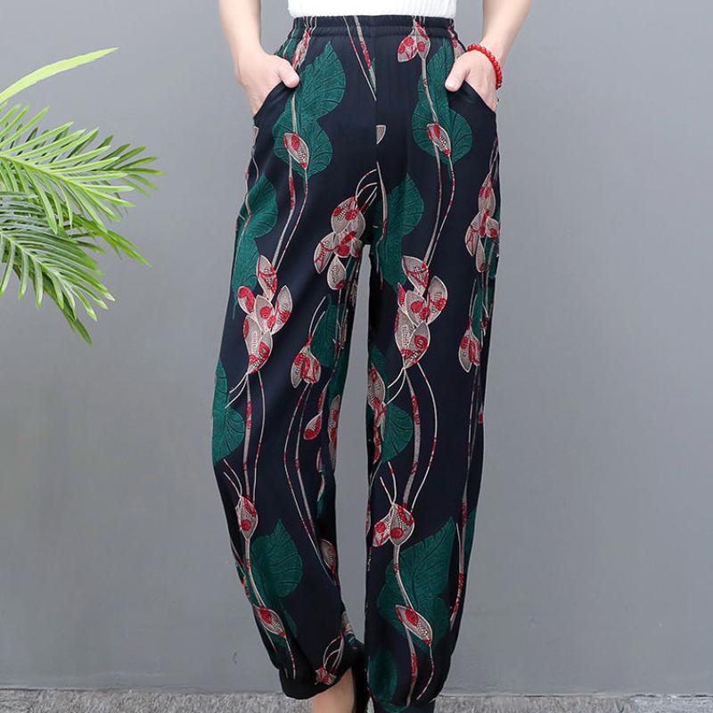 Spring and Summer Mother's Pants Wide-leg Plus Size Bloomers Cotton Silk High-waist Mosquito-proof Loose Trousers Women