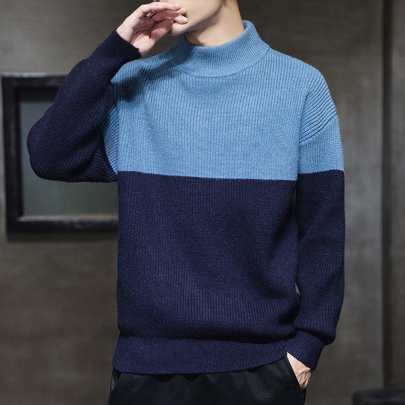 Autumn and Winter Sweater Trend Knit Sweater Round Neck Men's Thick Solid Color Base Shirt