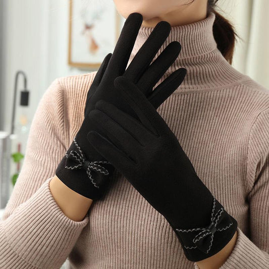 Gloves Ladies Winter Thin Section To Keep Warm Cute Students Touch Screen Cycling Driving Ladies Cold-proof Velvet Gloves