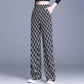 Wide Leg Pants Women's High Waist Vertical Printed Pants Spring and Autumn Loose Thin All-match Straight Casual Trousers