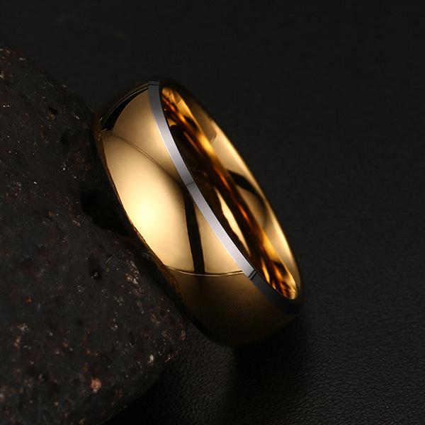 8MM Men Jewelry Tungsten Carbide Ring Wedding Band - Gold Color