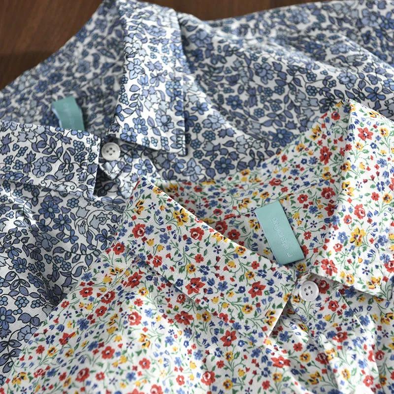 Retro Pastoral Style Printed Linen Long-sleeved Shirt Men's Loose Youth and Thin Fashion Floral Cotton and Linen Shirt