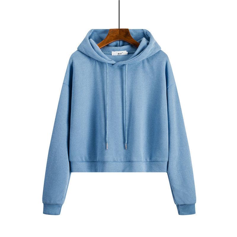 Women Hoodies Autumn Winter Long Sleeve Pullover Sweatshirt Solid Plus Size Loose Casual Cropped Tops