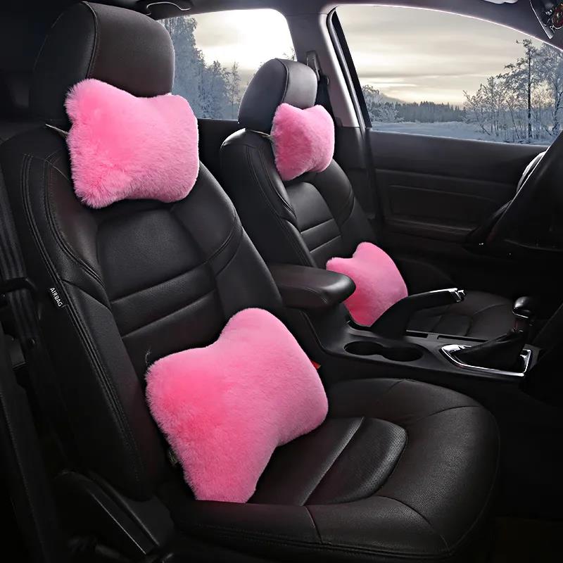 Automobile Headrest Waist Pillow Four Piece Set Plush Bone Shape Cushion Vehicle Universal Cushion Set