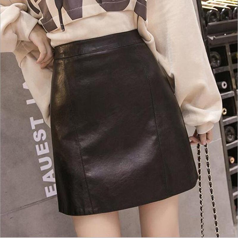 Large Size Leather Skirt Two Layers Anti-glare Back Zipper Women's Clothing High Waist A-line Skirt