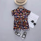 Boys Summer Short Sleeve Shorts Two-Piece Leopard Shirt Suit Children's Vacation Beachwear Casual Tie-Dye Pattern Two-Piece Suit