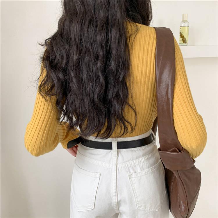Open Navel Sexy Round Neck Pullover Long Sleeve Short Sweater Women Slim Waist Knitwear
