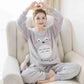 Women's Winter Coral Fleece Pajamas Set Thickened Velvet Sweet Cute Cartoon Printing Flannel Pyjamas Long-sleeved Homewear Suit Round Neck Sleepwear