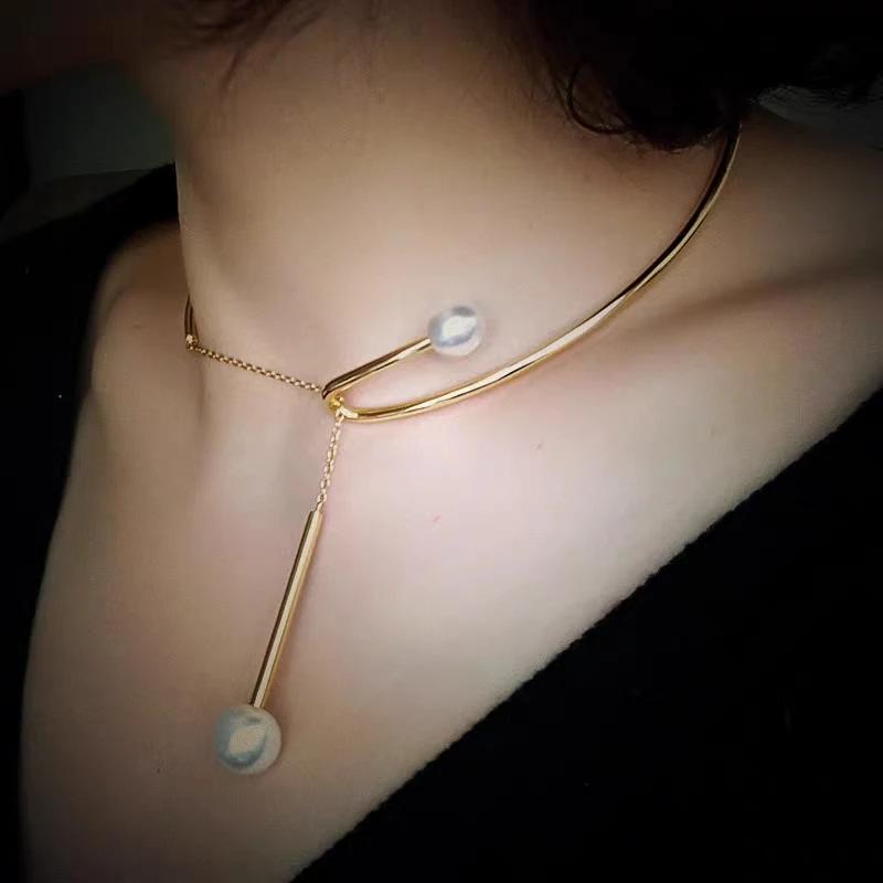 Pearl Necklace Pendant Clavicle Collar Neck Chain Jewelry Chokers for Girl Gold Choker Personalized Chain Necklaces Pendant Necklaces Women's Gifts