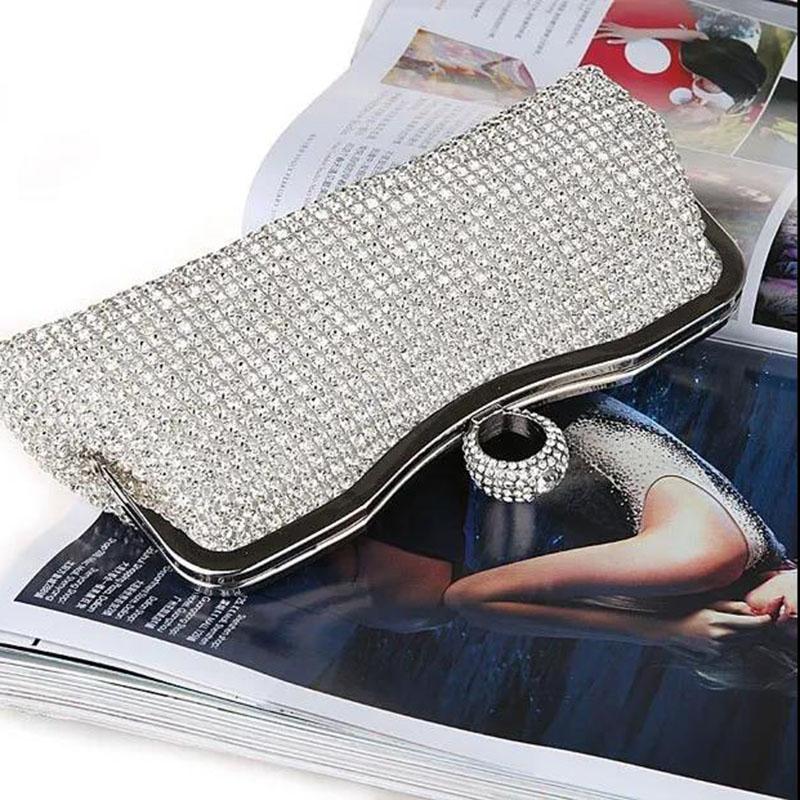 Women's Clutch Bag Elegance Luxury Shoulder Bag Ladies Wedding Evening Banquet Bridal Rhinestones Smooth Metal