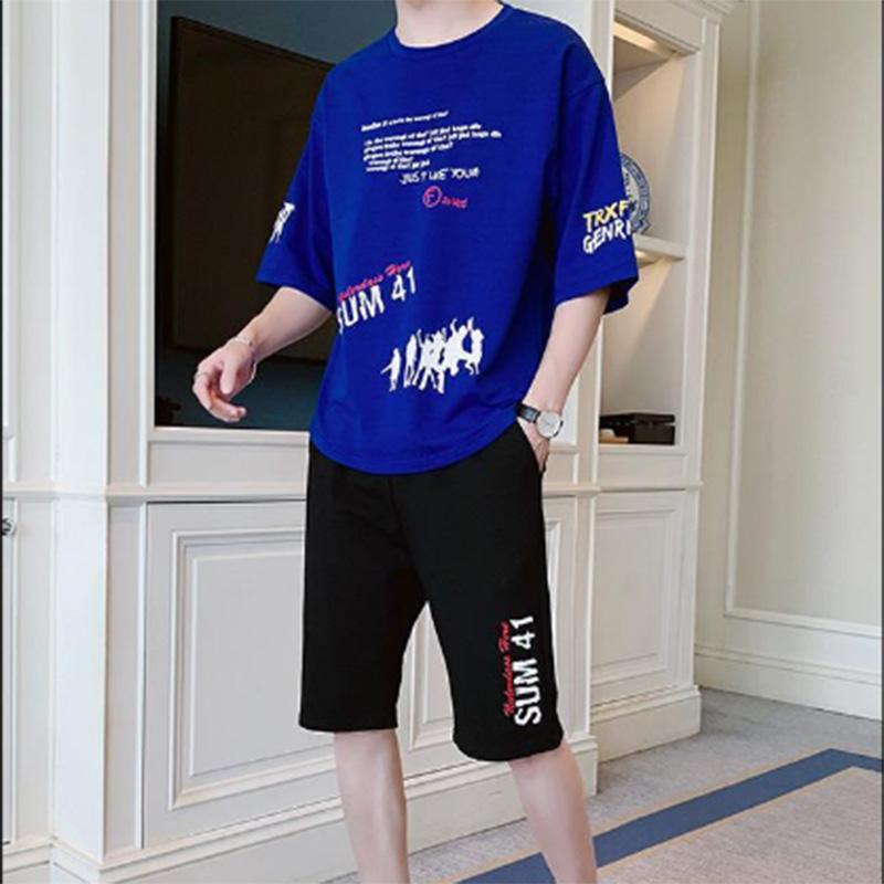 Summer Leisure Sports A Short-sleeved Clothes Men's Handsome Loose Shorts Shorts Men's Summer Personality Suit