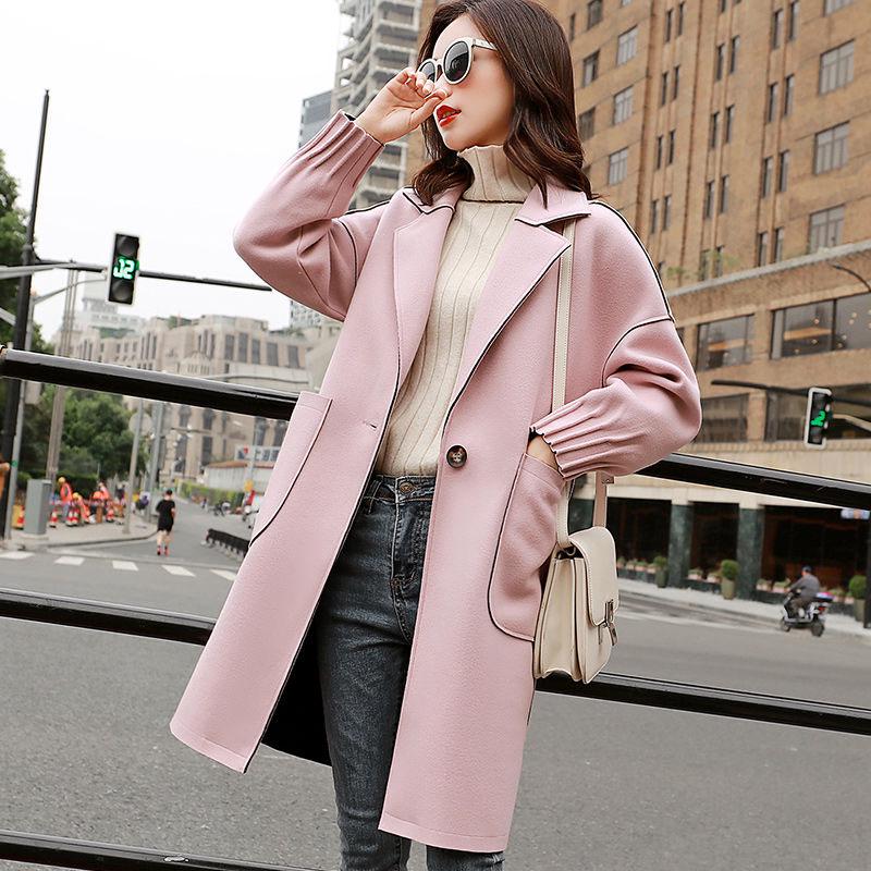 Women Autumn Winter Woollen Coat Long Sleeve Turn-Down Collar Blazer Outwear Jacket Elegant Overcoat
