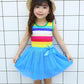 Girls Kids Rainbow Striped Tutu Dress Princess Sleeveless Mesh Dresses Summer Casual