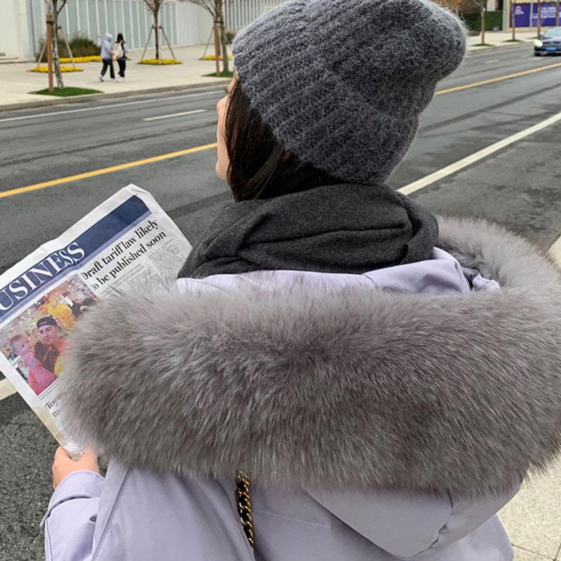 Women's Mid-length Down Cotton Jacket Big Hat Fur Follar Horn Buckle  Zipper Warm Winter Coat Solid Color