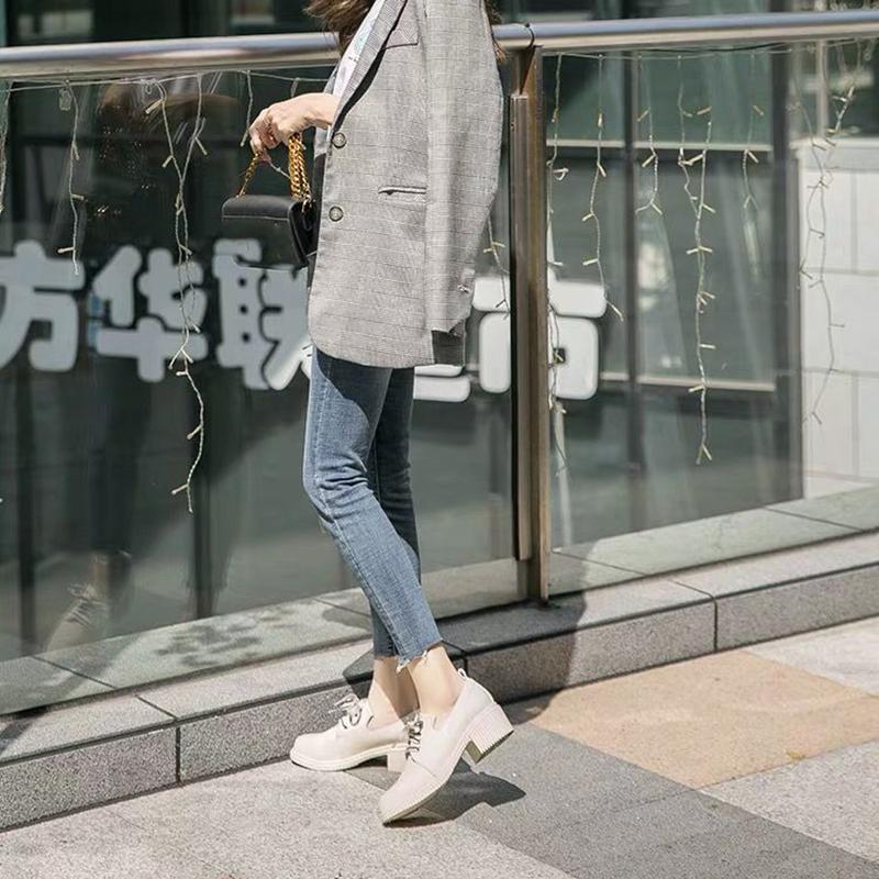 Mid-heel Single Shoes Women's Shoes Spring Wild Autumn Shoes British Style High Thick Heel Small Leather Shoes