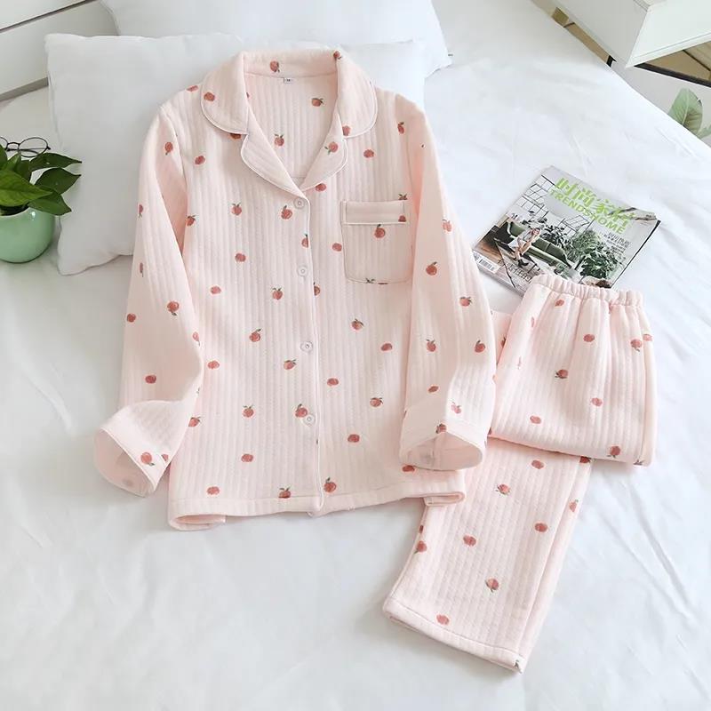 100% Cotton Pajamas Set, Print Holiday Pajamas Thick Warm Soft Homewear