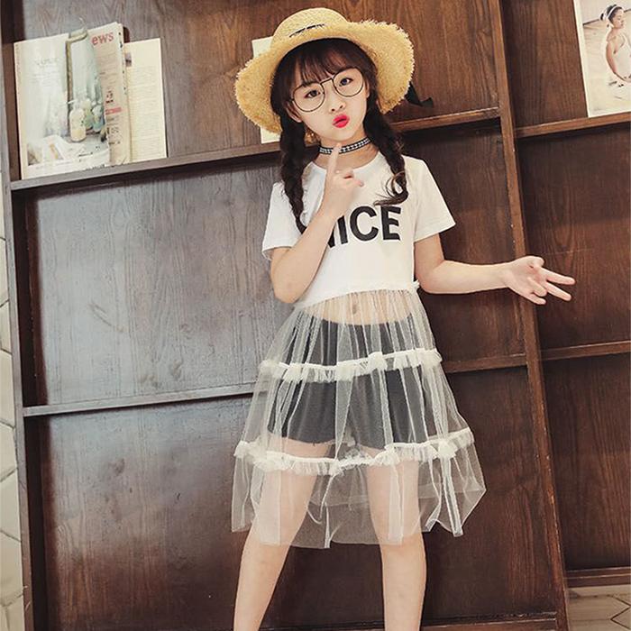 Summer Girls Tutu Dress Baby Dress Kids Dress Children Vestidos Toddler Dress Letter See Through Mesh Patch 2 To 7 Yrs