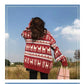 Pofulove Christmas Red Sweater Autumn Winter Loose Vintage Mid-length Women Pullover Thickened