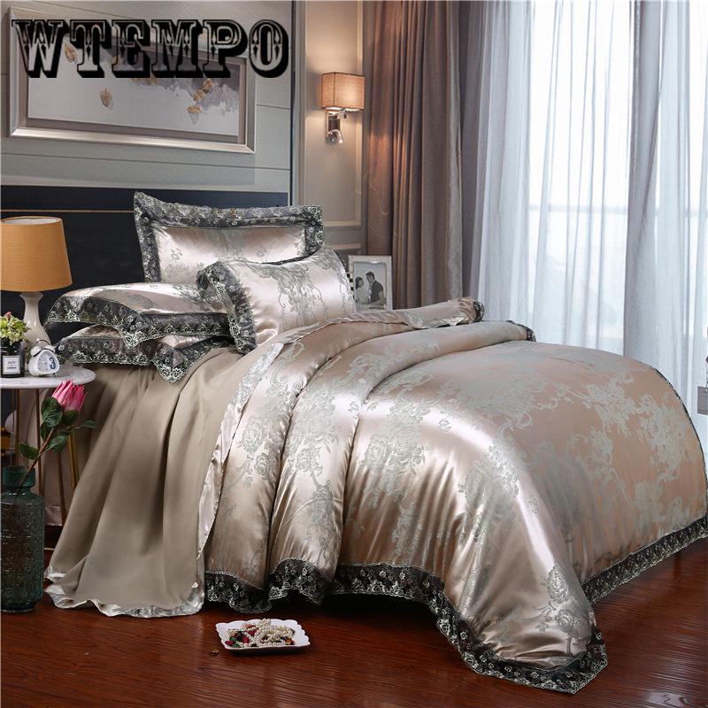 Wholesale Satin Jacquard Wedding Bedding Sets Red Bedclothes Bed Linen Duvet Cover Pillowcase