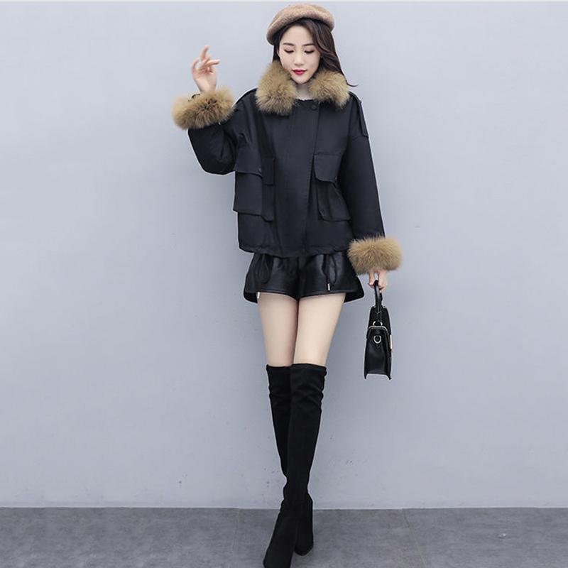 Parker Overcome Female Imitation Fox Big Fur Collar Lamb Wool Short Frock Coat with Velvet To Keep Warm and Comfortable