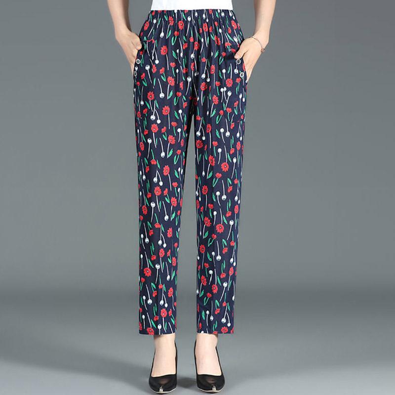 Women's Pants Middle-aged and Elderly Stretch Casual Pants Mother Pants Large Size Elastic High-waist Straight-leg Pants Elderly Women's Pants