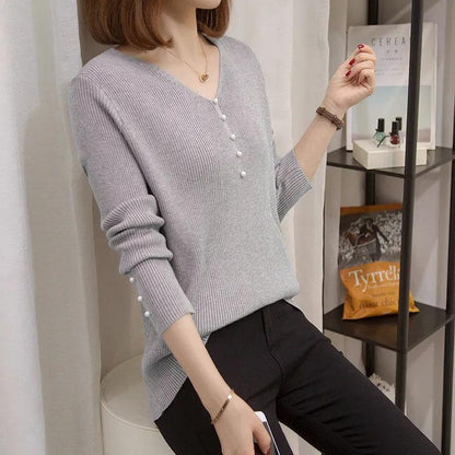 Sweater Women's Pullover Knitwear Korean Version Solid Color Fluffy Button V-neck Trending Sweater Autumn Winter Purple Sweater