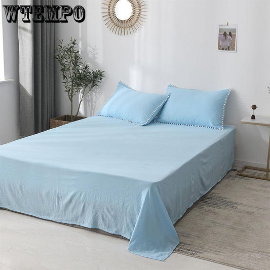 Bedding Sheets Comfortable Pure Color Washed Cotton Bed Linen Three-piece Double Bed Single Pillowcase Skin-friendly Bedding