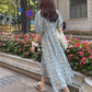 Women's Summer Long Dress Round Neck Puff Sleeve Floral Dress