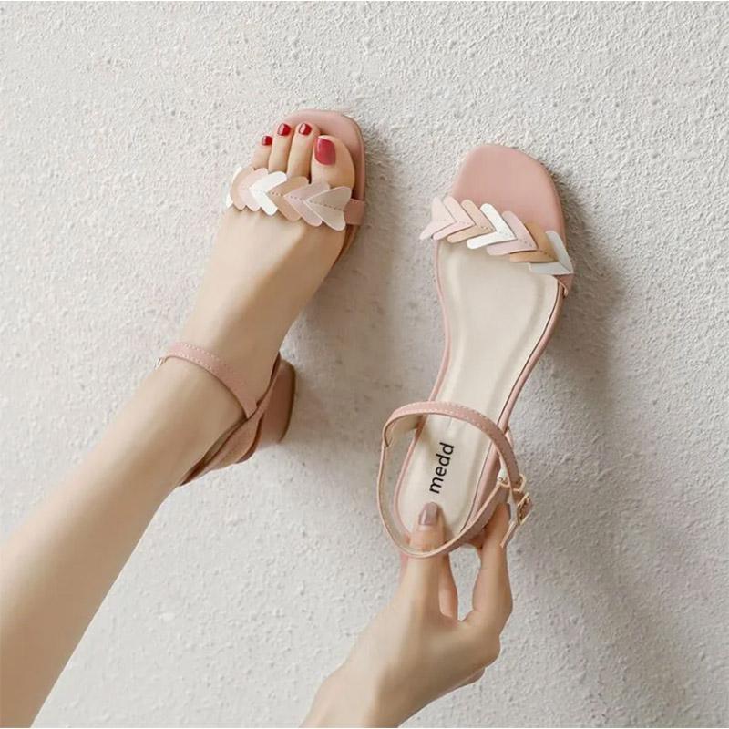 Mid-heel All-match Fairy Style Thick Heel Peach Heart with Fashion Women's Cool Shoes