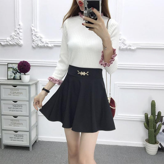 Female Simple High Waist Pleated Short Holiday Skirt Slim Elegant Solid Color Vacation A-line Miniskirt