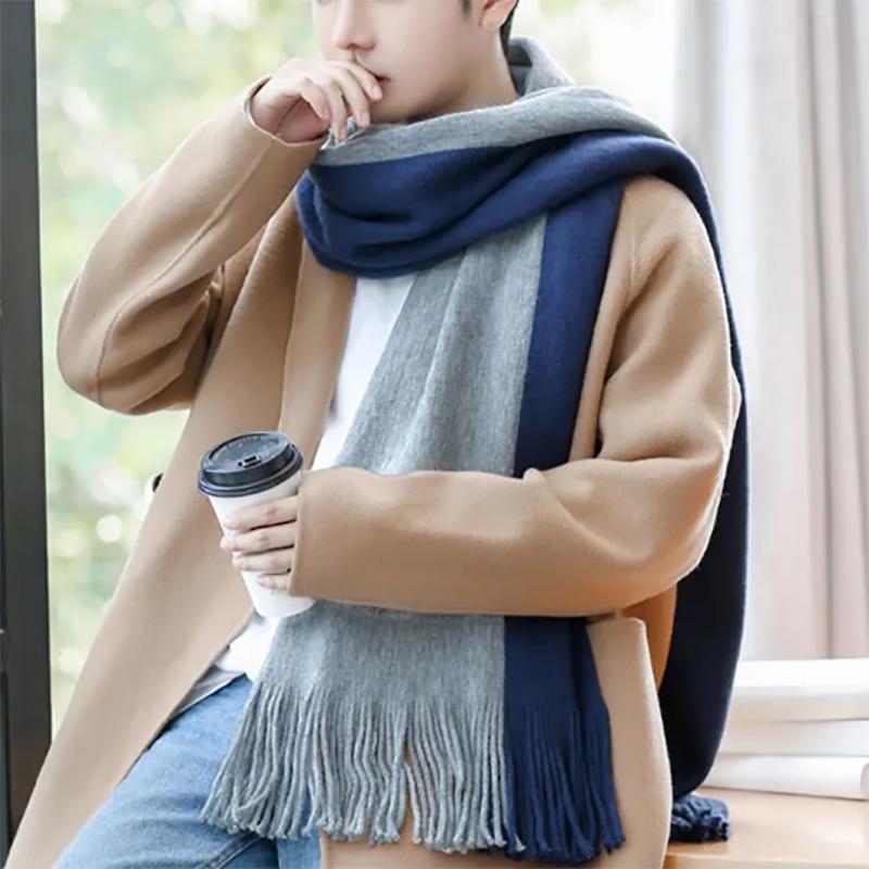 Men's Scarf Autumn and Winter Korean Warmth Birthday Gift Knitted Wool Thicked Men's Scarves
