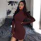 Pofulove Pure Knit Temperament Fan Half Turtleneck Long Sleeve Slim Sexy Wild Package Hip Skirt
