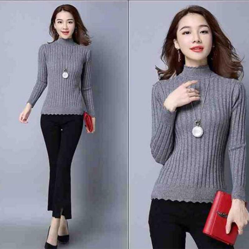 Podilove velvet thick pullover slim long-sleeved half-high collar bottoming shirt women plus