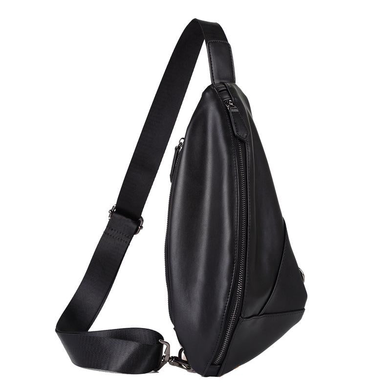 Chest Bag Men's Large Capacity Pu Leather Messenger Bag Outdoor Riding Sports Travel Shoulder Bag