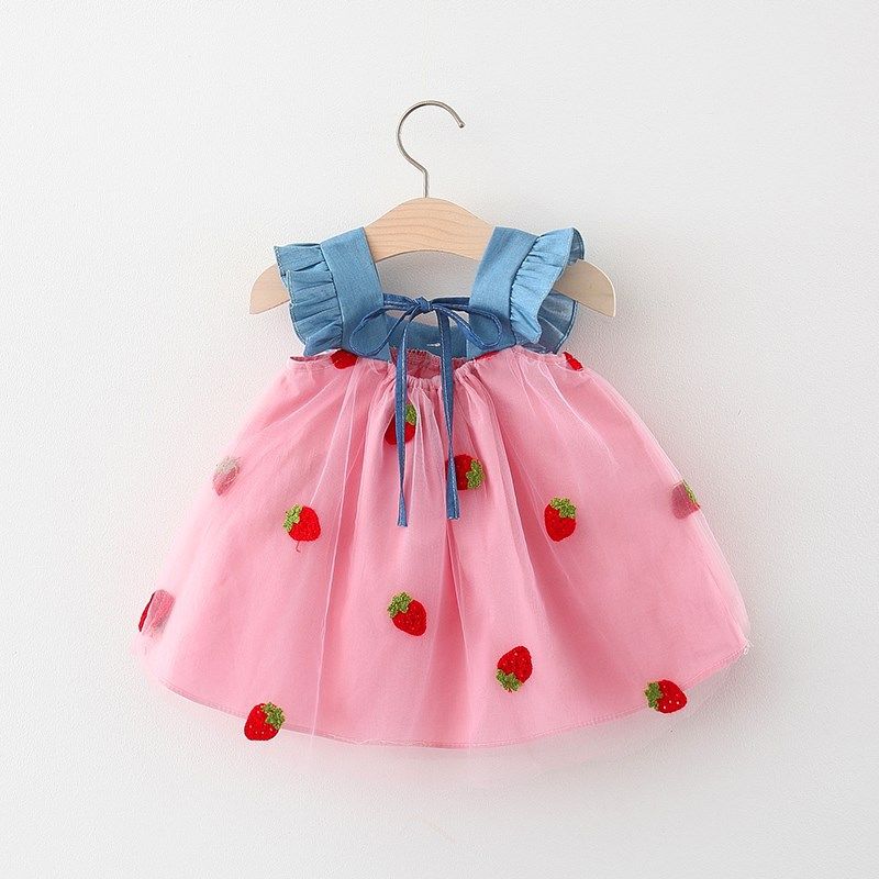 Little Girl Mesh Dress Summer Sweet Princess Skirt Bow Tutu Skirt Girl Backless Sleeveless Vest Skirt A-line Skirt