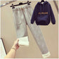 2pcs/set  Autumn Winter Fleece Hoodies Vintage Sweatshirt Two Piece Set Woman Tracksuits Jogger Pants Thick Warm Clothes