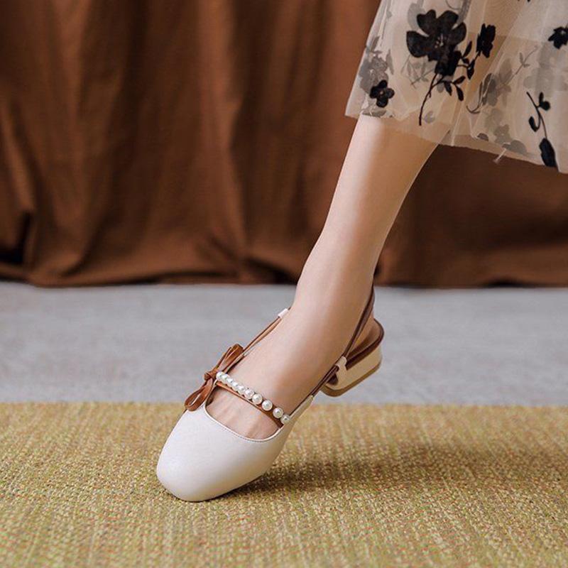 Fairy Style French Single Shoes Women Summer Mid-heel Thick-heeled Small Leather Shoes with Skirt One-word Buckle Sandals