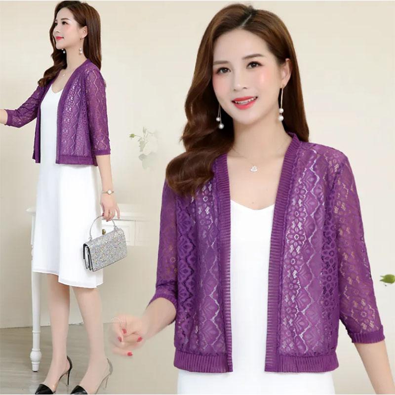 Short Sun Protection Clothing Women's Lace Cardigan Jacket Thin Plus Size Shawl Short Air-conditioning Shirt