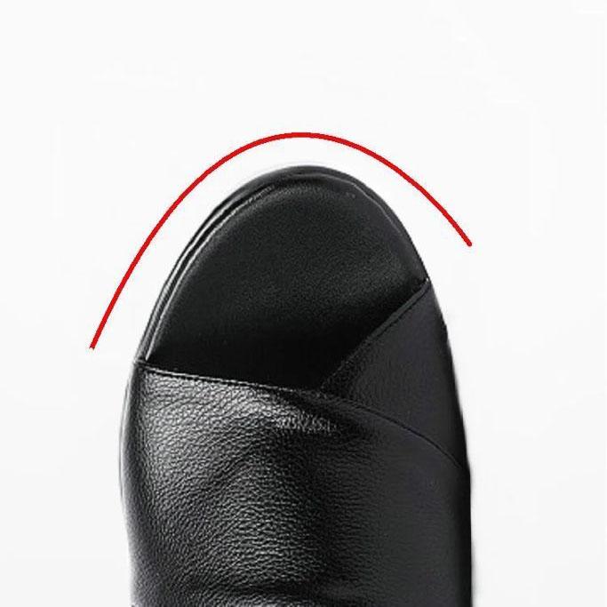 Women's Spring and Summer Large Size High Thick Heel Slippers Cool Sandals Genuine Leather Non-slip Soft Single Slippers
