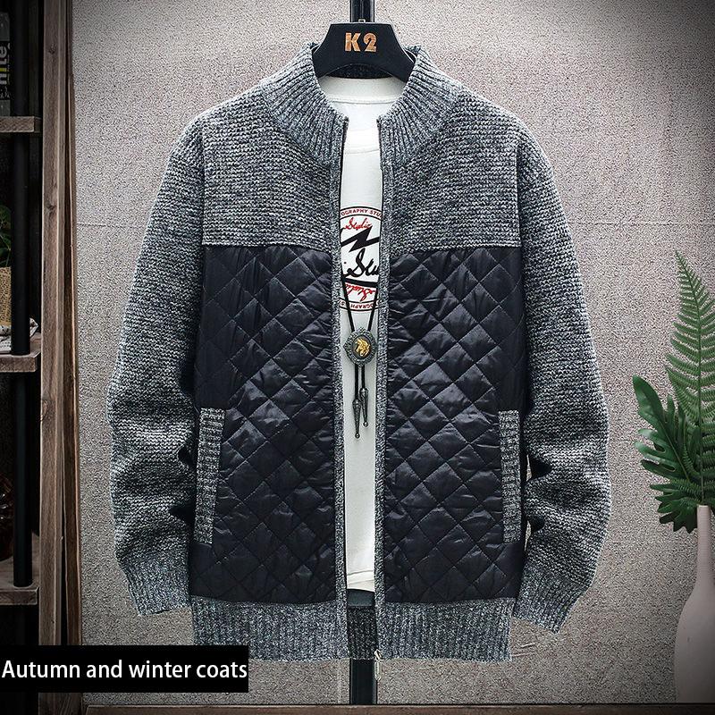 Men's Autumn and Winter Knitted Cardigan Zipper Jacket Men's Plus Velvet Thick Warm Sweater Jacket