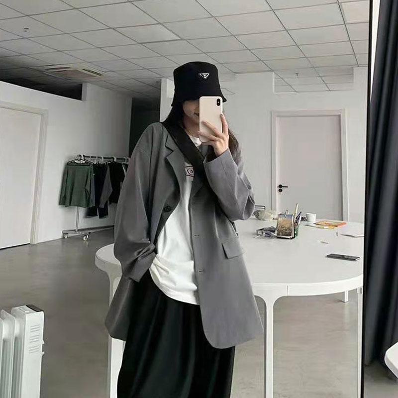 Women's Suit Jacket Spring and Autumn Korean Version Ins Student Loose Jacket Retro Slim Casual Black Blazer Personalized Coat