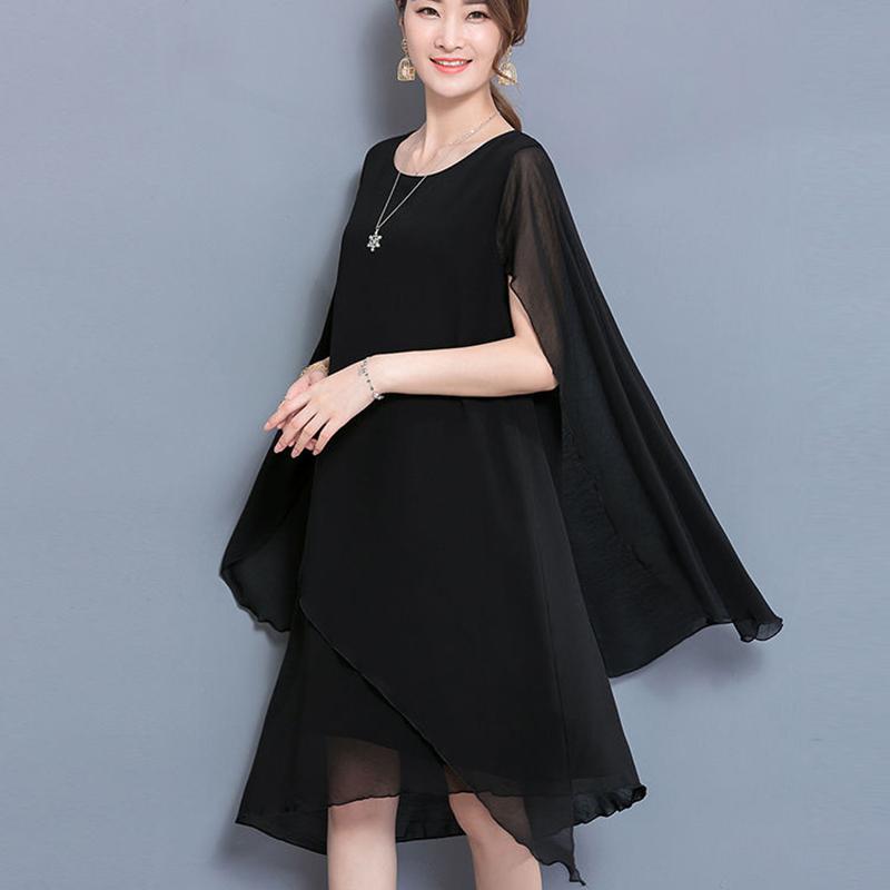 L-XXXXXL Women's Chiffon Dress Summer Cloak Irregular Round Neck Mid-length Daily Wear