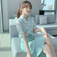 Chiffon Shirt Floral Short-sleeved Suit Female Sweet Temperament Thin Fishtail Skirt Two-piece Retro Style Skirt Chiffon Fishtail Skirt