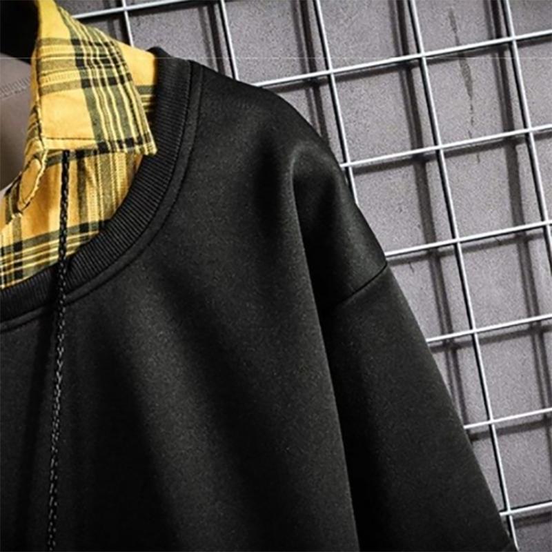 Men's Plaid Sweater Stitching Men's Long-sleeved Sweater Korean Version of The Trend of Loose Autumn Sweatshirts Men