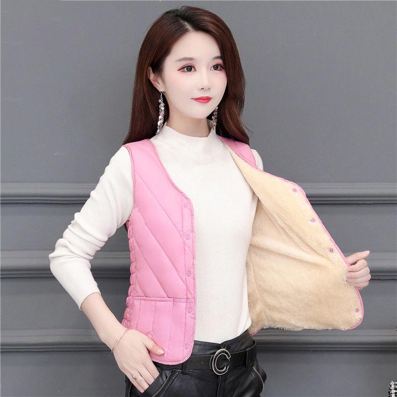 Autumn and Winter Down Cotton Vest Women Plus Velvet Light and Thin Slim Short Inner Wear Warm Inner Tank Top Can Be Mechanically Washed
