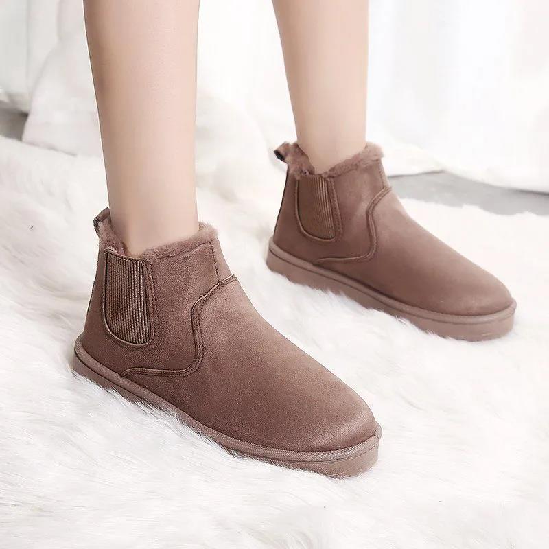 Snow Boots Women's Short Tube One Pedal Thick Bread Shoes Winter Warmth and Velvet All-match Student Non-slip Cotton Shoes