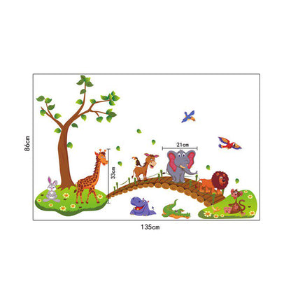[Wall sticker ]Animal Across Bridge Wall Stickers For Kids Rooms Baby Bedroom Children Decals Lion G