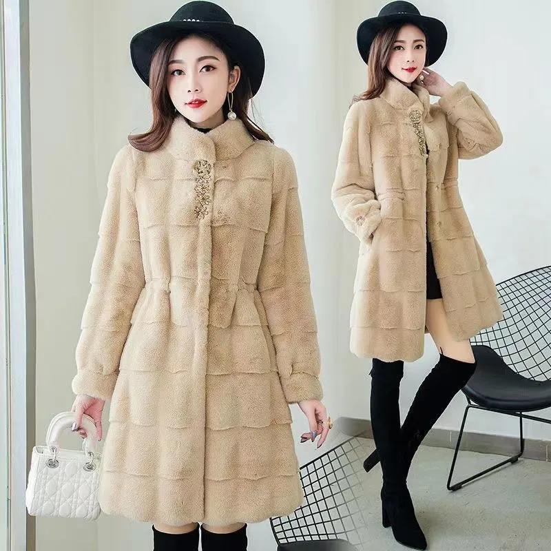 Thickened Fur One Danish Mink Coat Women's Winter Mid-length Imitation Mink Fleece Coat