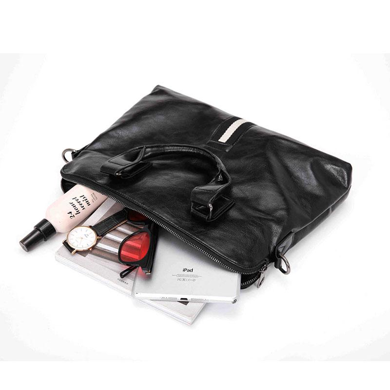 Business Briefcase Men Black Striped PU Leather Handbag Shoulder Diagonal Computer Bag
